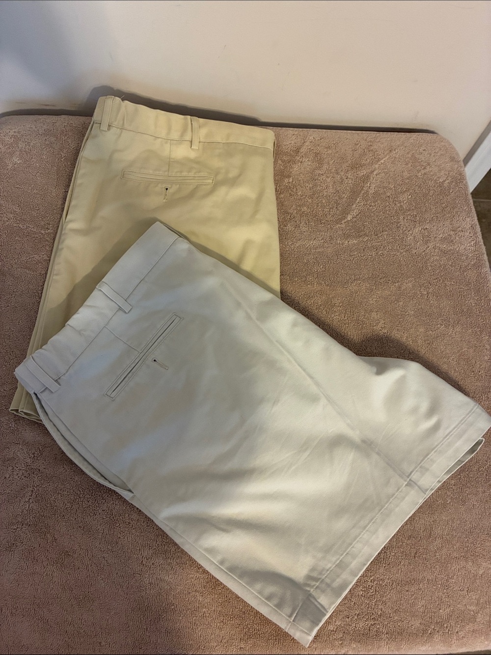 Men’s size 44 Lands' End Two-Pack Chino Shorts in Cream and Light Tan